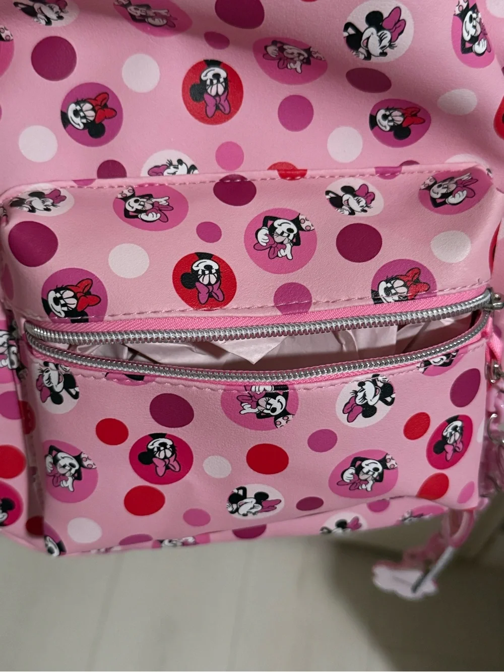 Disney Pink Minnie Mouse Polka Dot Kids Backpack with Pom-Pom Charm